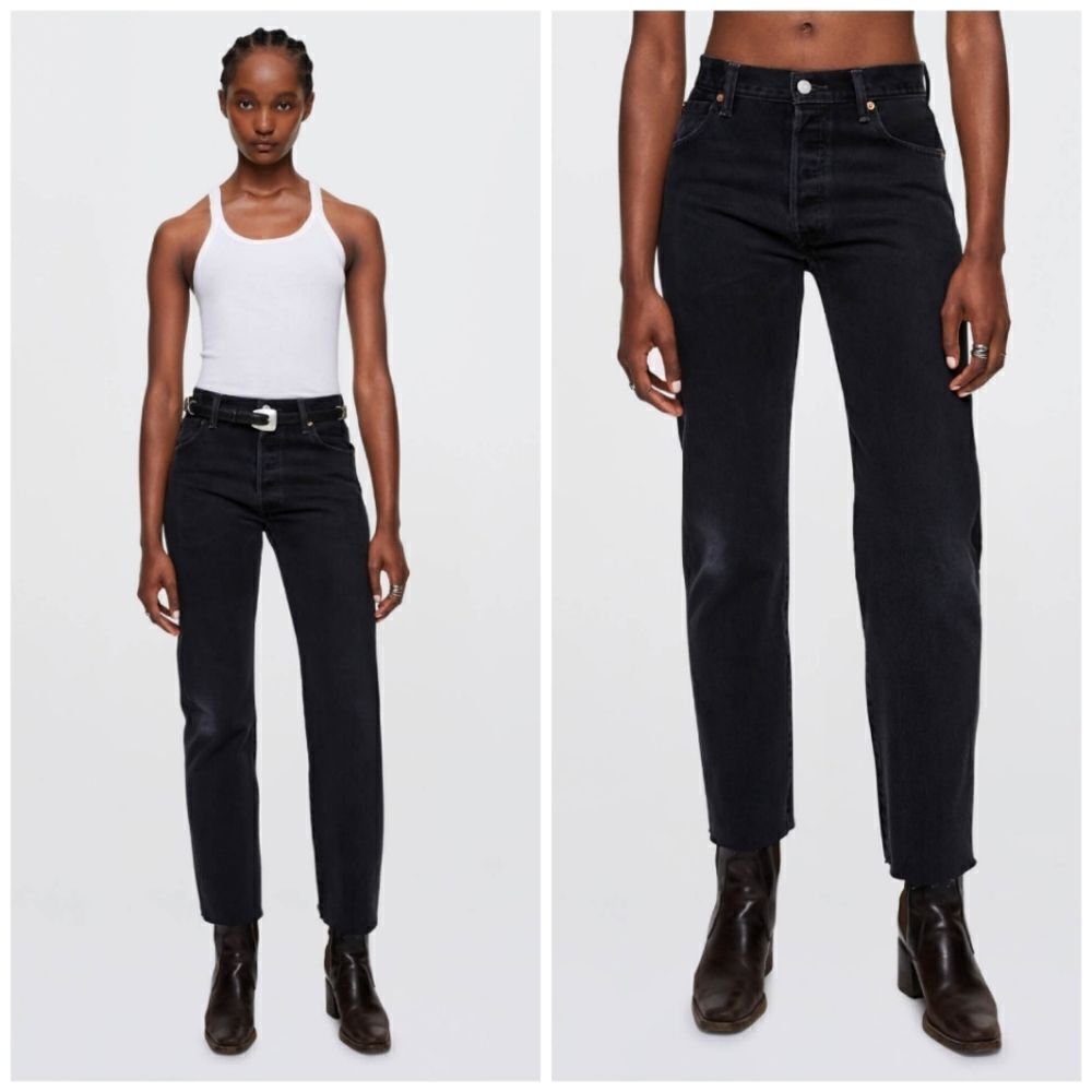 NWT RE/DONE × LEVI'S 70s Ultra High Rise Stove Pipe Straight Jeans Jet Black 29